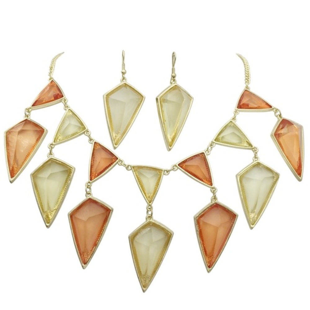 Orange Yellow Dramatic Drop Necklace Earrings Set
